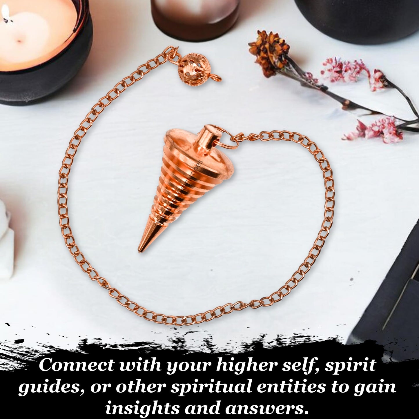 Amazing Gemstone Healing Metal Pendulums for Divination, Copper Cone Vertical Hard Coil Steel Copper Pendulum High Energy Pendulo de Bronce Pendulos de Mesa MP104