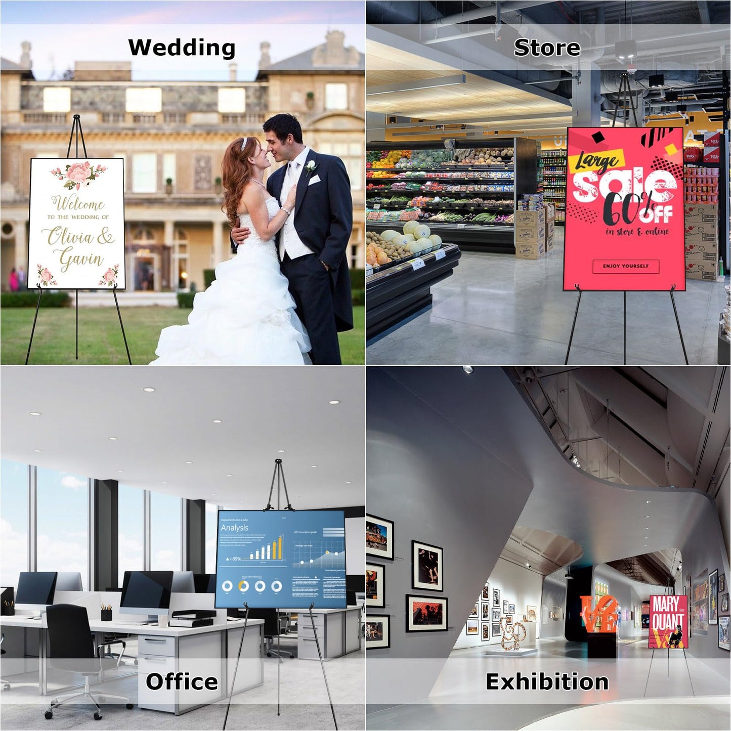 DAJAVE 6 Pack Display Easel Stand 63 Inch Folding Easels for Display, Portable Tripod Display Easel, Black Adjustable Metal Easel for Wedding Sign, Posters, Painting
