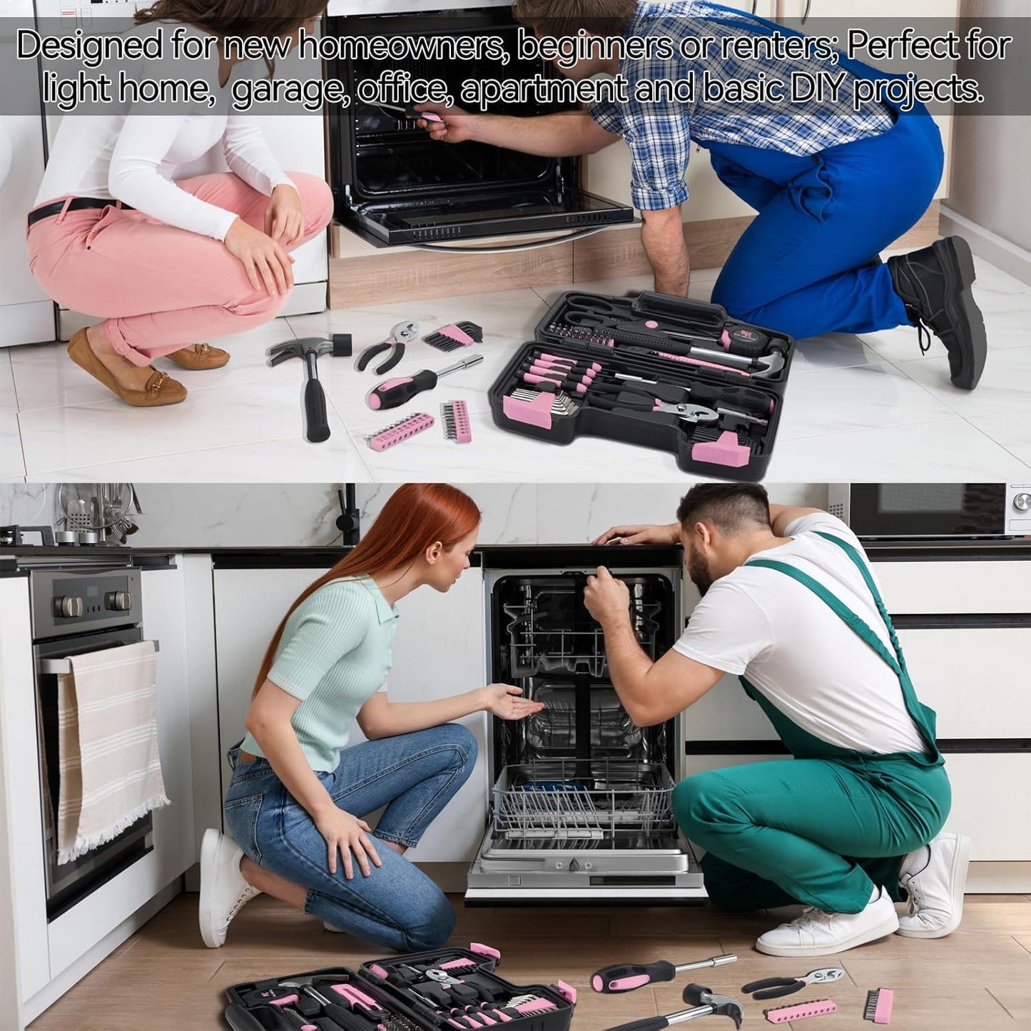 MARTCOLOR 58 Piece Household Tool Set, General Household Hand Tool Kit with Plastic Toolbox Storage Case, All Purpose Household Tool Kit for Women, Girls and Ladies, Pink
