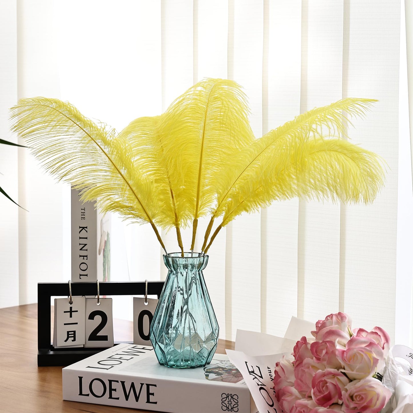 Bulk Yellow Ostrich Feathers - 12pcs 12-14inch Crafting Supplies for Centerpiece Table Decorations