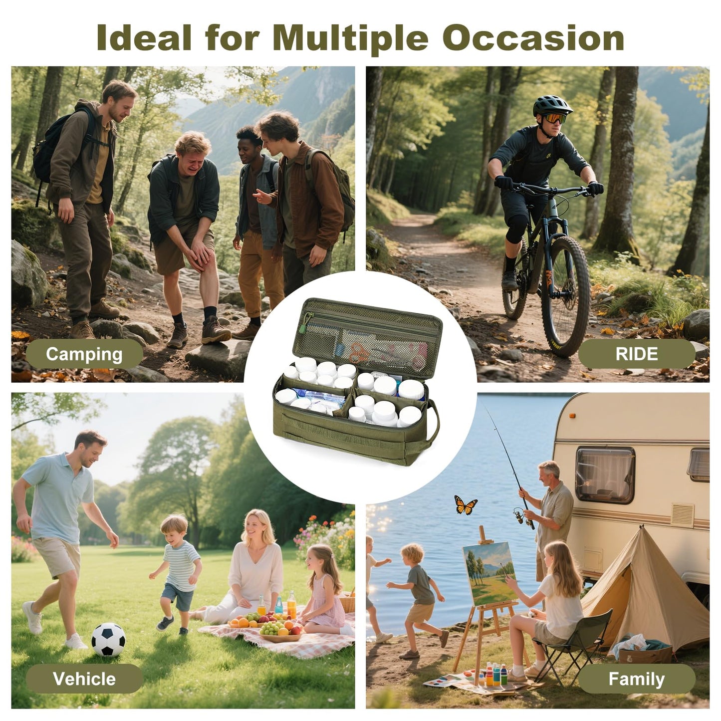 QISVVE First Aid Bag Empty Pill Box Organizer,Tactical Medical Bag Case,Portable EDC Travel Medicine Pill Bottle Organizer (Green)