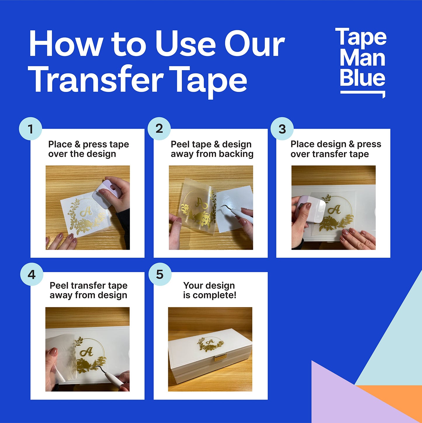 TapeManBlue Transfer Tape for Vinyl, 24 inch x 100 feet, Clear Film with Medium-High Tack Adhesive. American-Made Application Tape for Vinyl Graphics