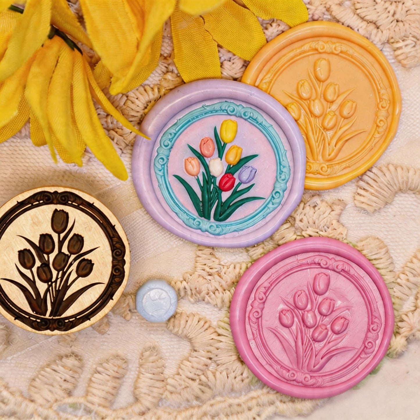 VANGOAL Wax Seal Stamp, Floral Series, 3D Embossed Brass Stamp Head with Wooden Handle, Vintage Sealing Kit for Wedding Invitations, Envelopes, Gift Wrapping, Letters and Crafts (Peony with Frame)