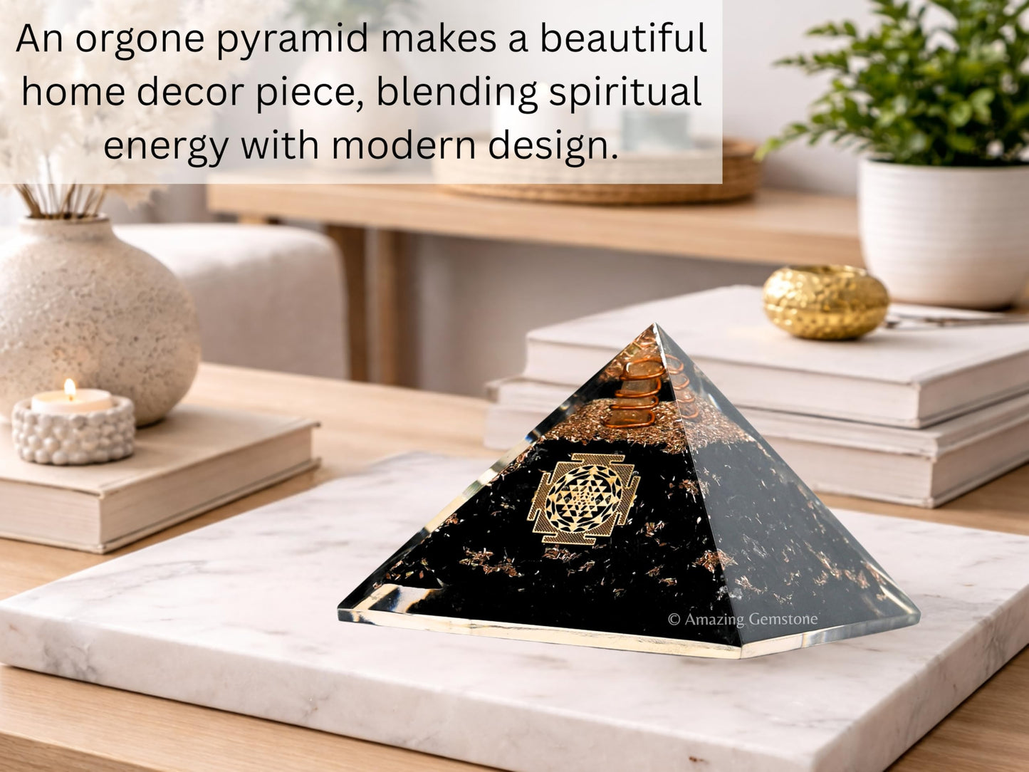 Amazing Gemstone Large Black Tourmaline Orgone Pyramid Crystal, Sri Yantra Orgonite Pyramid, Positive Energy Healing