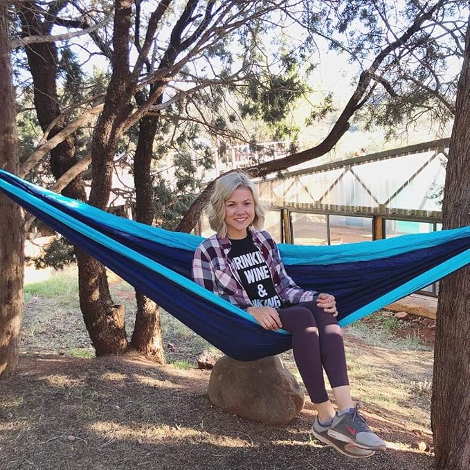 Camping Hammock, Super Lightweight Portable Parachute Hammock with Two Tree Straps Single or Double Nylon Travel Tree Hammocks for Camping Backpacking Hiking