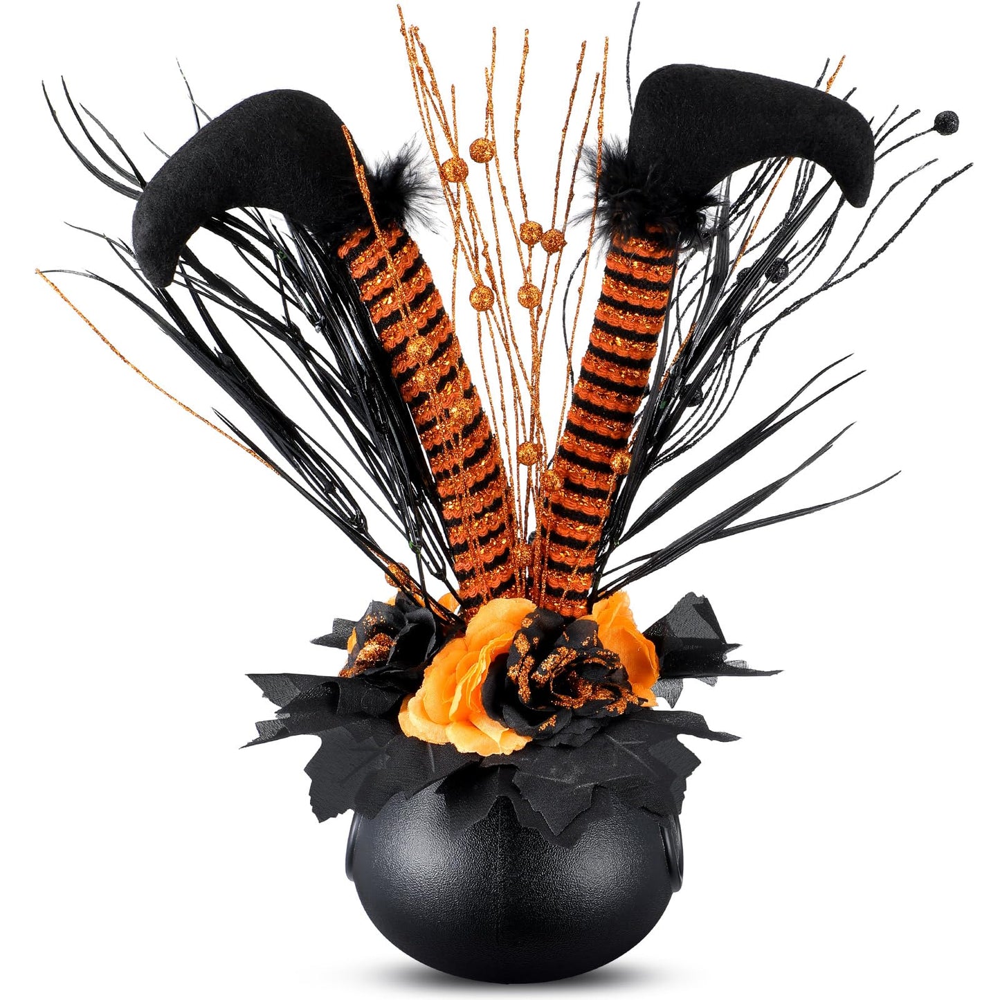 Amyhill Halloween Decoration Table Artificial Flower Glitter Halloween Witch Boot Tabletop Decor Centerpieces Cauldrons Fake Flowers Halloween House Haunted Decor for Home Party Decor 13 x15.7 Inches