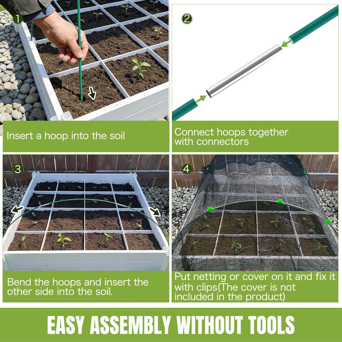 Gardynex 36 PCS Garden Hoops for Raised Beds, Rust-Free Plastic Coated Fiberglass Greenhouse Hoops, DIY Garden Tunnel Kit for Netting & Row Cover, Flexible Plant Support Stakes for Garden