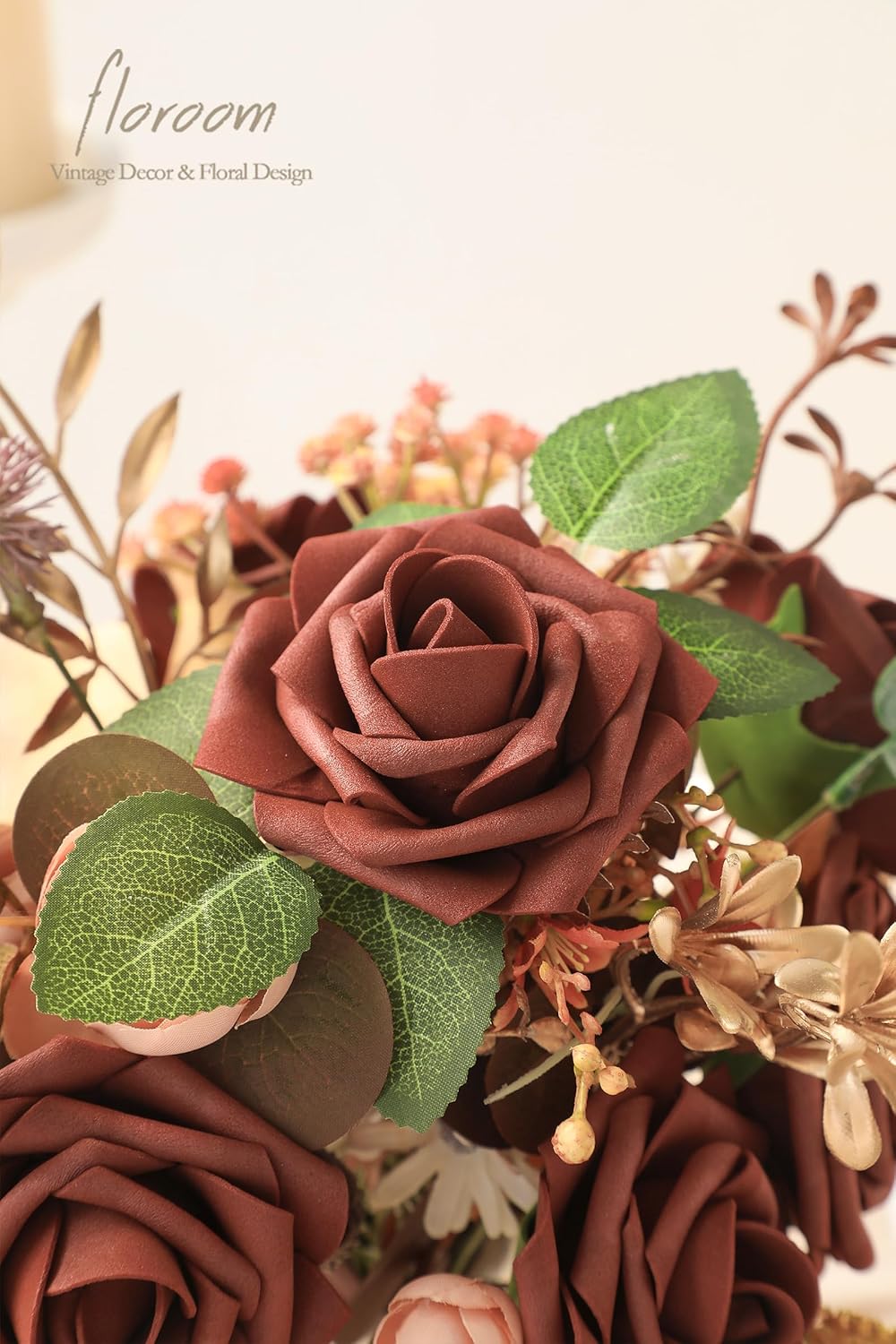 Floroom Artificial Flowers 25pcs Real Looking Terracotta Foam Fake Roses with Stems for DIY Wedding Bouquets Bridal Shower Centerpieces Floral Arrangements Party Tables Home Decorations
