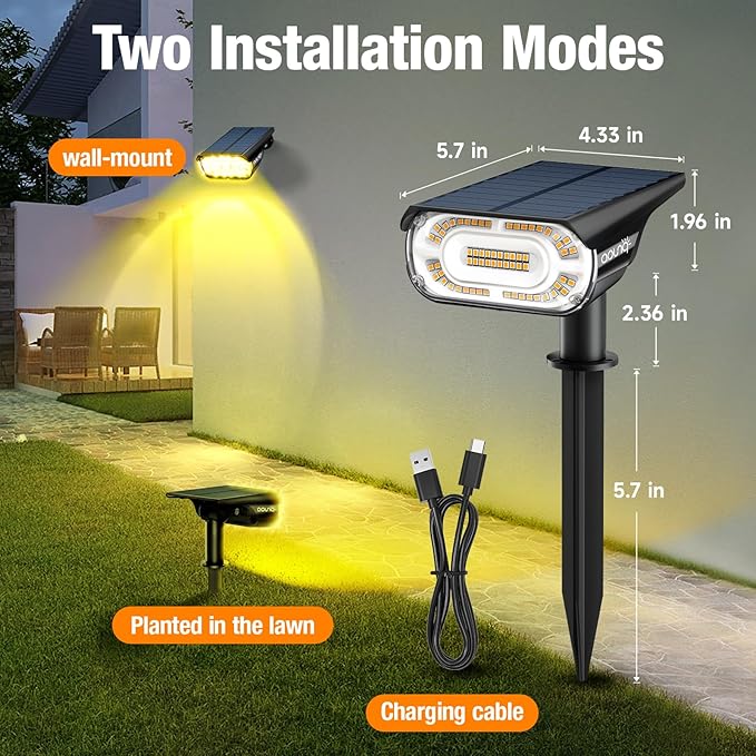 4 Pack Solar Spot Lights Outdoor 1000 Lumens, 64 LEDs IP67 Waterproof Landscape Lighting with 4 Modes - 2-in-1 Solar Spotlight & Pathway Light for Garden, Yard, Patio Decor, Warm White