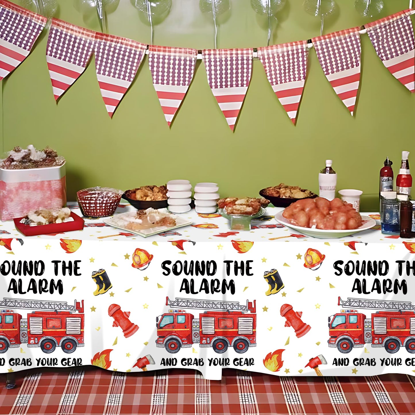 219pcs Firetruck Birthday Decorations Tableware Include Fire Truck Plates and Napkins Set, Cups, Banner, Hanging, Tablecloth, Cake Topper, Cupcake Topper for Firefighter Party Decorations Serve 24