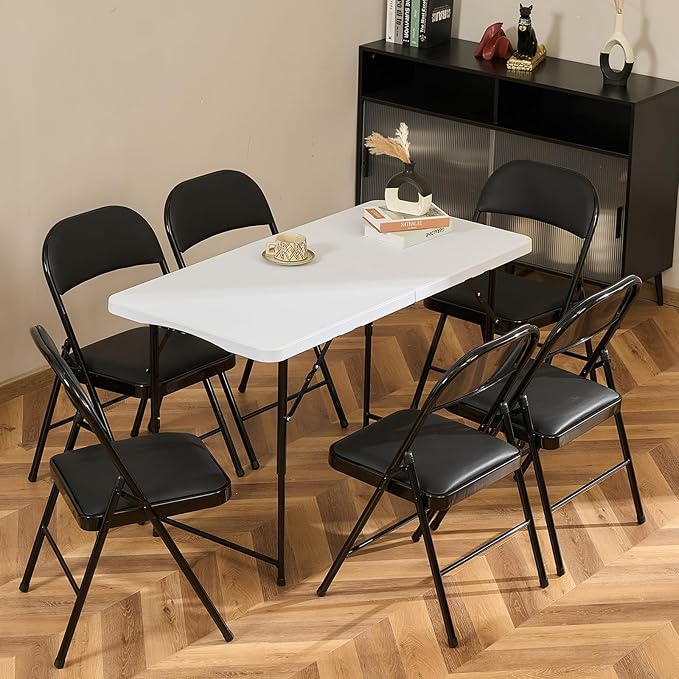 60 Pack Folding Chairs with Padded Seats, Padded Folding Chair with Steel Frame for Events Home Office, Pu Leather Folding Chair Black