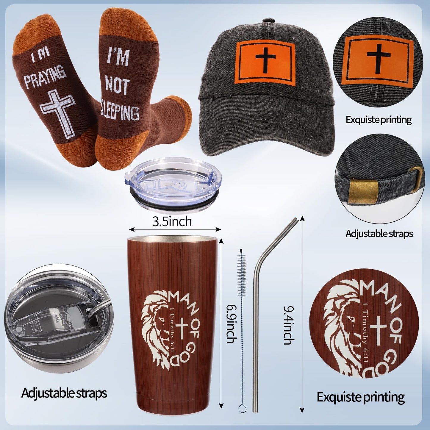 Kolewo4ever 9 Pcs Christian Gifts for Men Dad Religious Gifts for Father Spiritual Religious Catholic Gift Box for Male Friends Co-workers