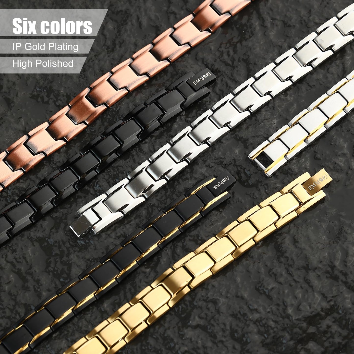 EMMORI Ultra Strength Magnetic Bracelet - 3,500 Gauss Per Magnet -Magnetic Bracelets for Men Woman - Adjustable Length -Pulseras Magneticas (Copper)