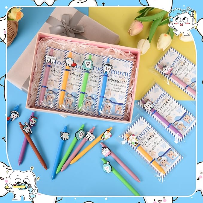 LiYiQ 48 Pcs Dentist Gifts Dental Hygienist Ballpoint Pens with Bookmark Bulk Dentist Appreciation Gift for Dental Assistant Nurse Must Haves Party Favors