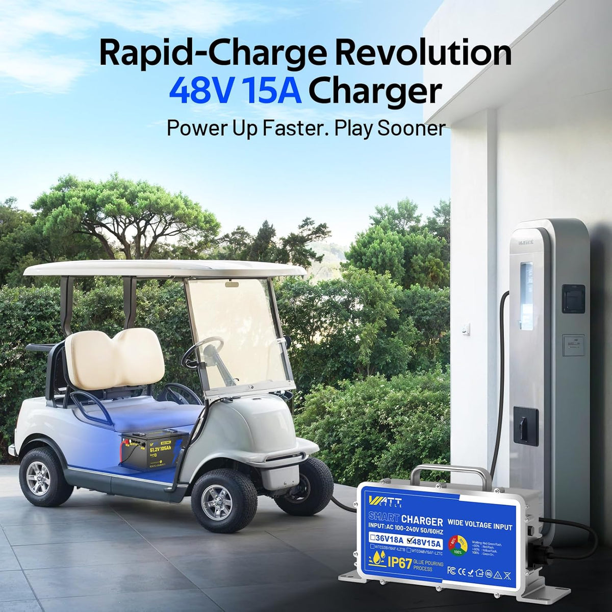 48 Volt Golf Cart Batterys 200A BMS, 48V 105Ah LiFePO4 Lithium Battery with Bluetooth & LCD display, 15000 deep Cycles, Range of 70 Miles 600A Peak Current for Golf Cart