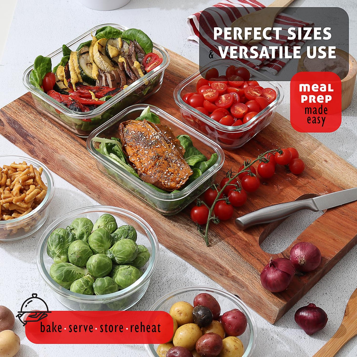 EATEX 48pc Glass Storage Containers with Lids, 24 Set Glass Food Storage Containers with 24 Airtight Lids, Pantry Kitchen Meal Prep Containers for Lunch, Freezer Storage Containers, Dishwasher Safe