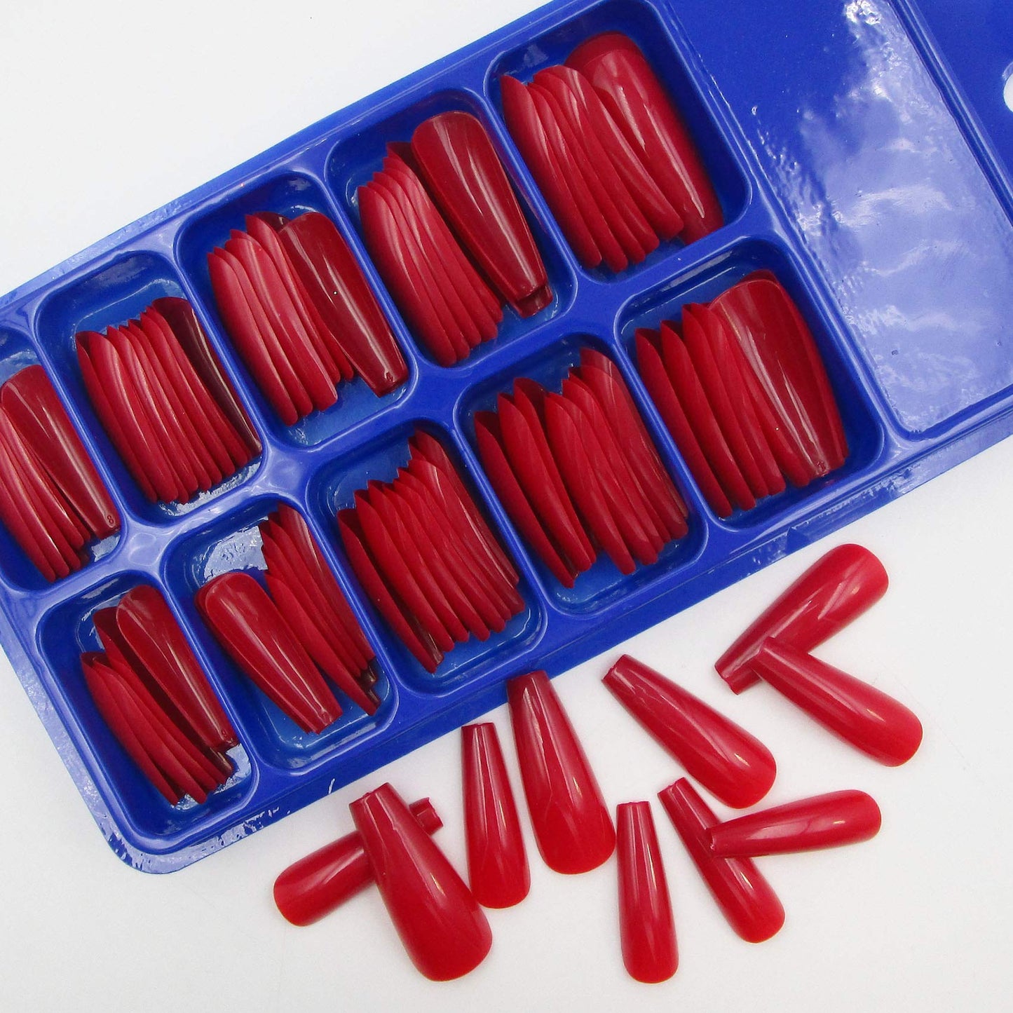 100pc Red Press on Nails Medium Coffin Fake Nails, Medium Press-on Nail Coffin Acrylic Nails Press ons Nail Red False Nail Glossy Ballerina Artificial Fingernail Full Cover Glue on Nail