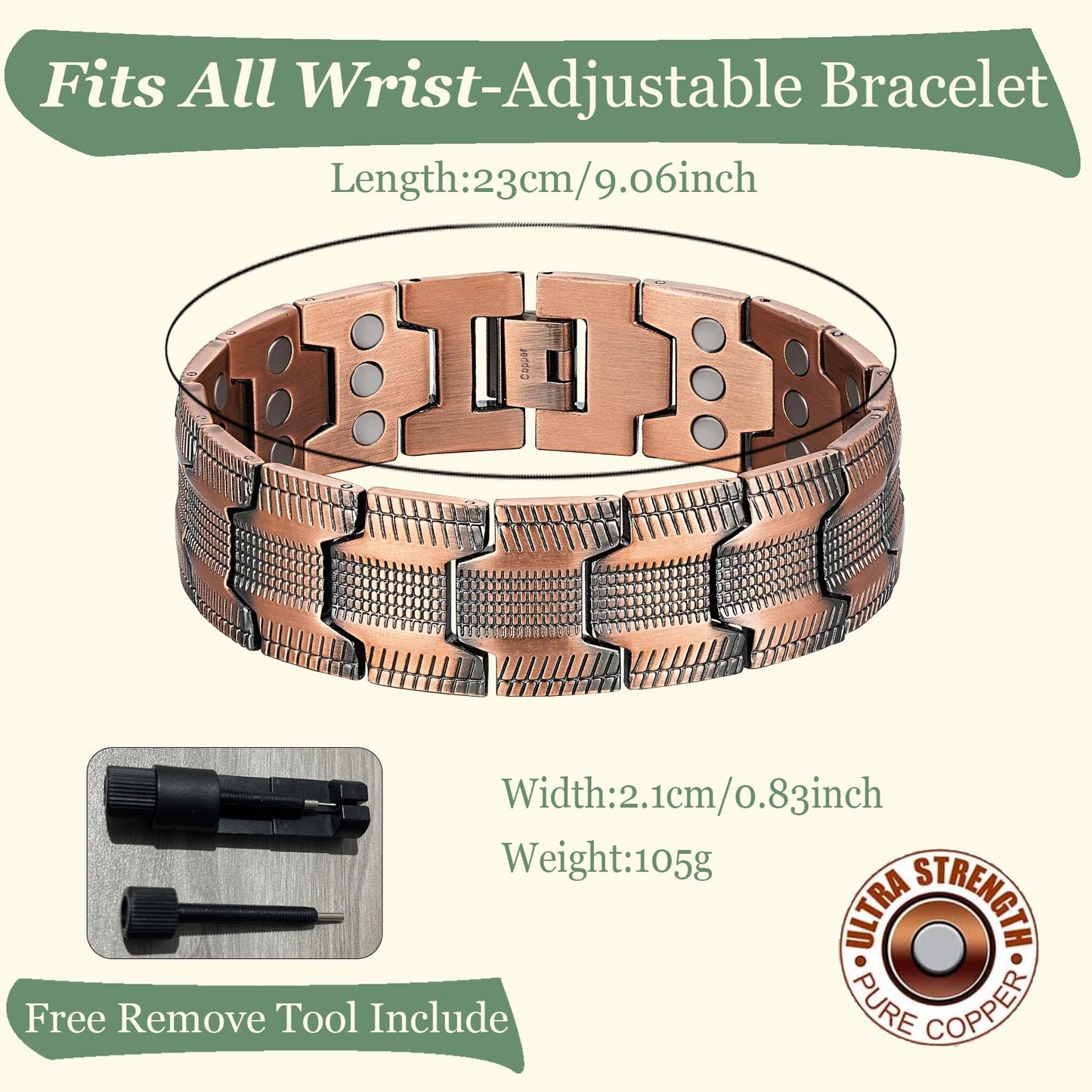 Krilicy 99% pure copper bracelet with ultra strength magnet, magnetic therapy bracelet