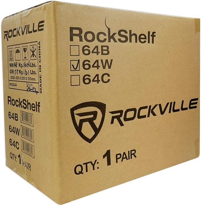 Rockville Pair RockShelf 64W V2 400w White 6.5" Bookshelf Speakers, 4 Ohm, Kevlar Woofer, Silk Dome Tweeter, Wall-Mountable, for Home Theater and Stereo Audio