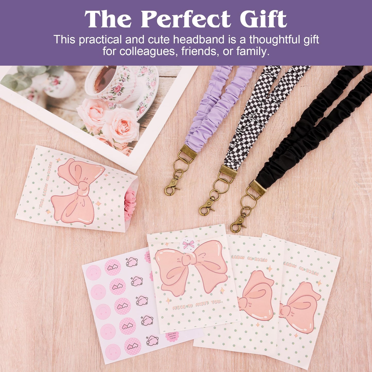 Catcan 4 Pcs Scrunchies Lanyards for ID Card, Badges Holder, Keys and Phone with 4 Pcs Clear Badge Holders, Adjustable Stretchy Lanyard for Teachers, Students, Office Staffs (19.6 Inches)