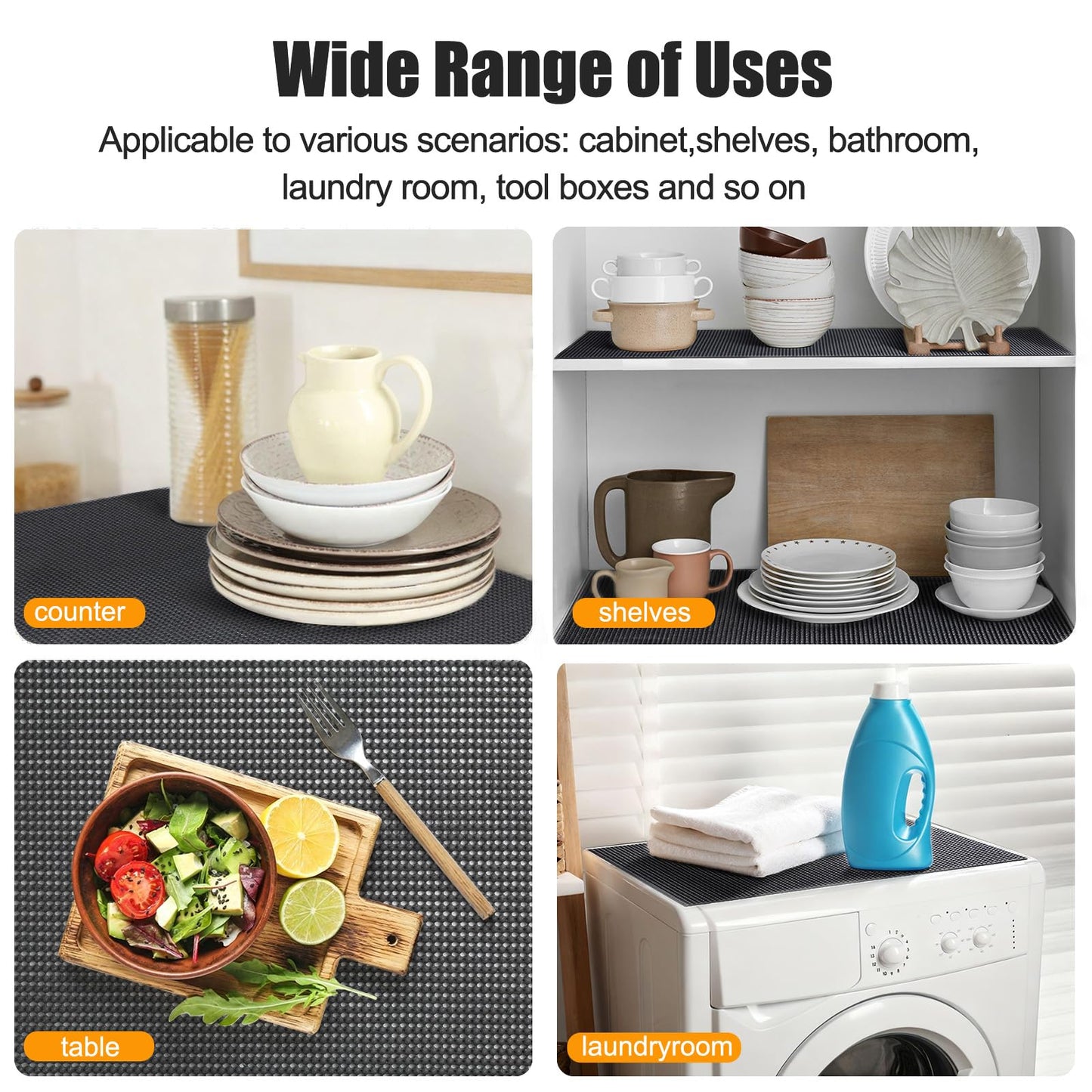 Songrey Non-Adhesive Drawer and Shelf Liner, Non Slip Cabinet Liners, Protect Kitchen Cupboard, Bathroom Drawers, Breathable, Thick Strong Grip mat (12IN x 20FT, Black)
