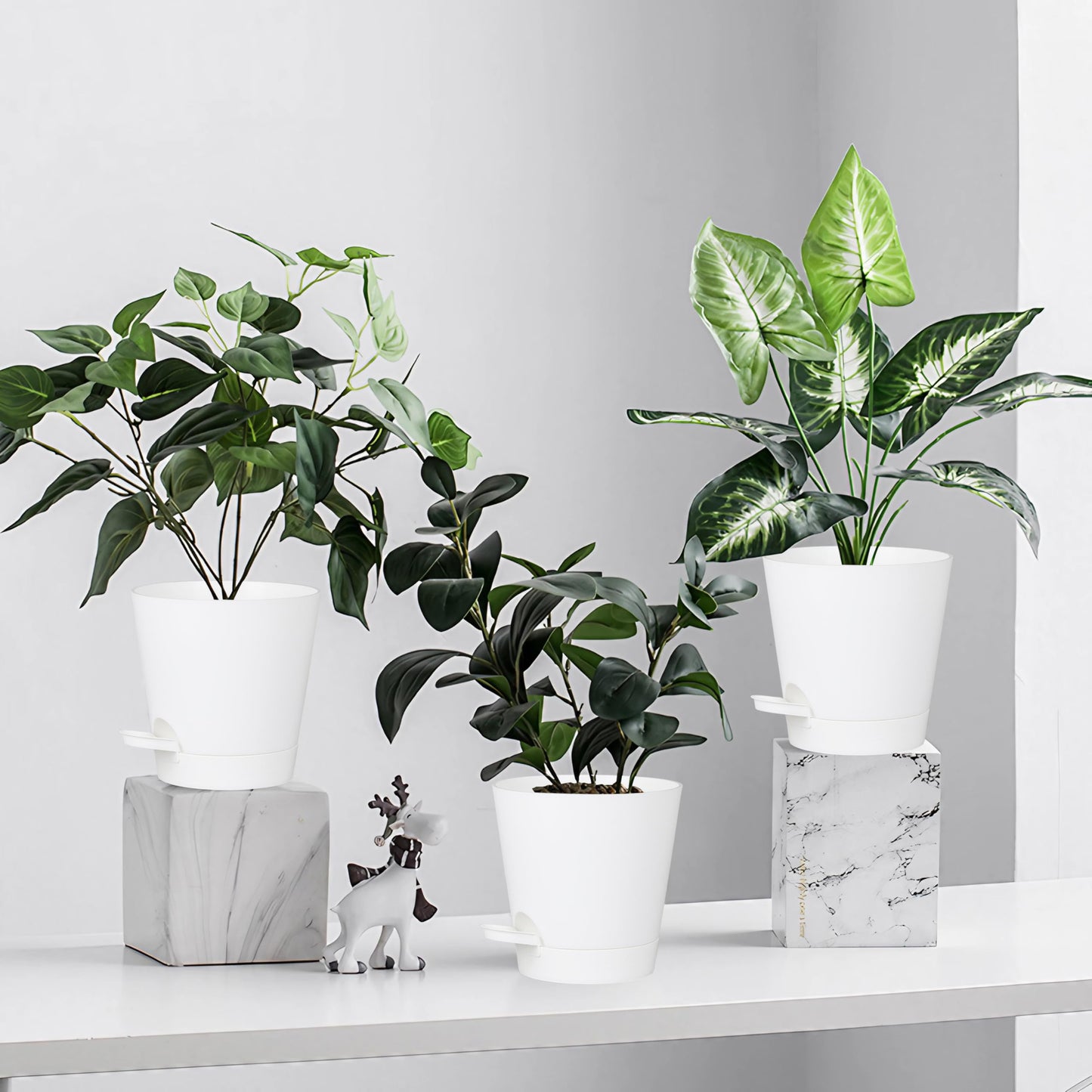 zople 5 Pack 5 inch Self-Watering Pots, African Violets Planter with Drainage Holes and Reservoir, White Plastic Planter for Indoor Outdoor Plants Flowers and Houseplants White, 5 inch 5 pcs