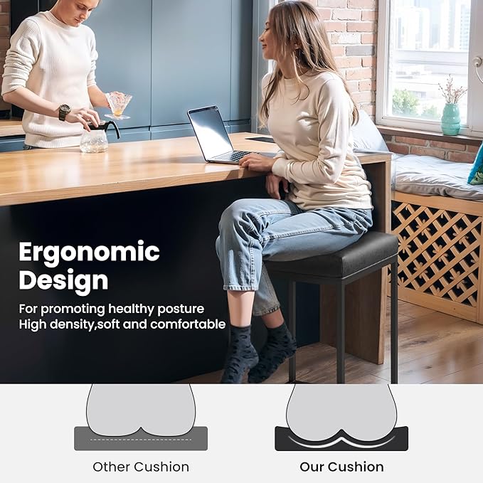 PHI VILLA Bar Stools Set of 2 - Thick Cushion Bar Chairs Metal Steel Frame Base with Footrest, Counter Height 24'' Bar stools