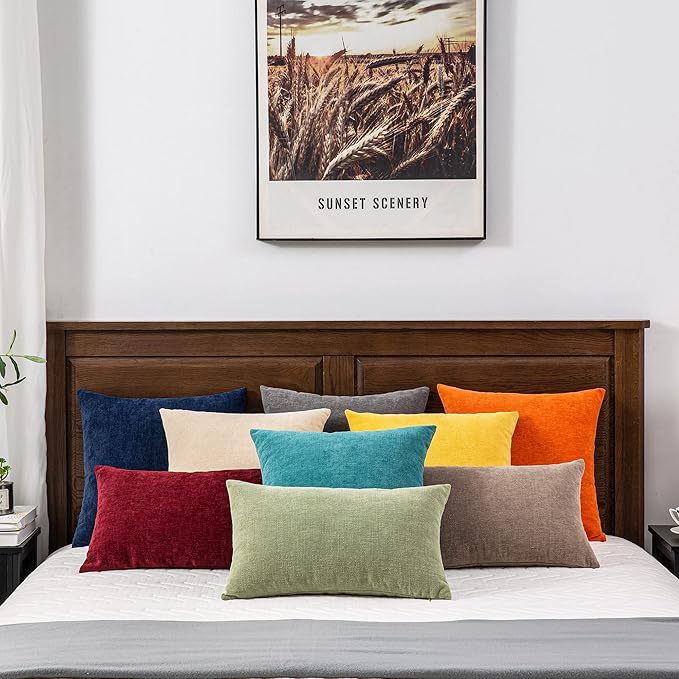 GAWAMAY Decorative Square Throw Pillow Covers 22"x22" Inch Set of 2, Super Soft Chenille Pillows Farmhouse Fall Pillowcase for Living Room Bedroom Sofa Couch Cushion Cover Teal 55x55cm (No Insert)