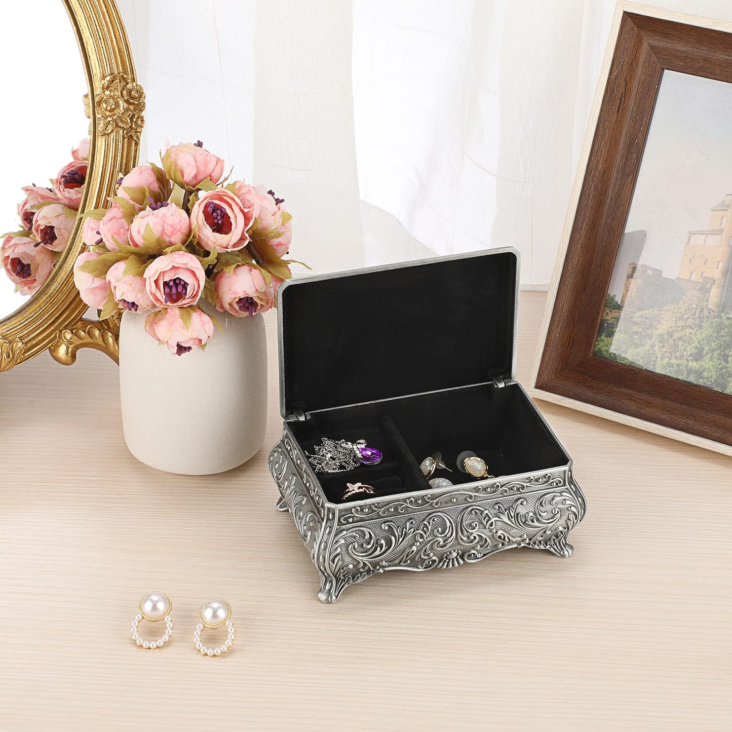 ELLDOO Vintage Metal Music Box, Wind Up Musical Jewelry Box Keepsake Box, Small Trinket Jewelry Storage Box Gift for Girl Women (Tune: You Are My Sunshine)