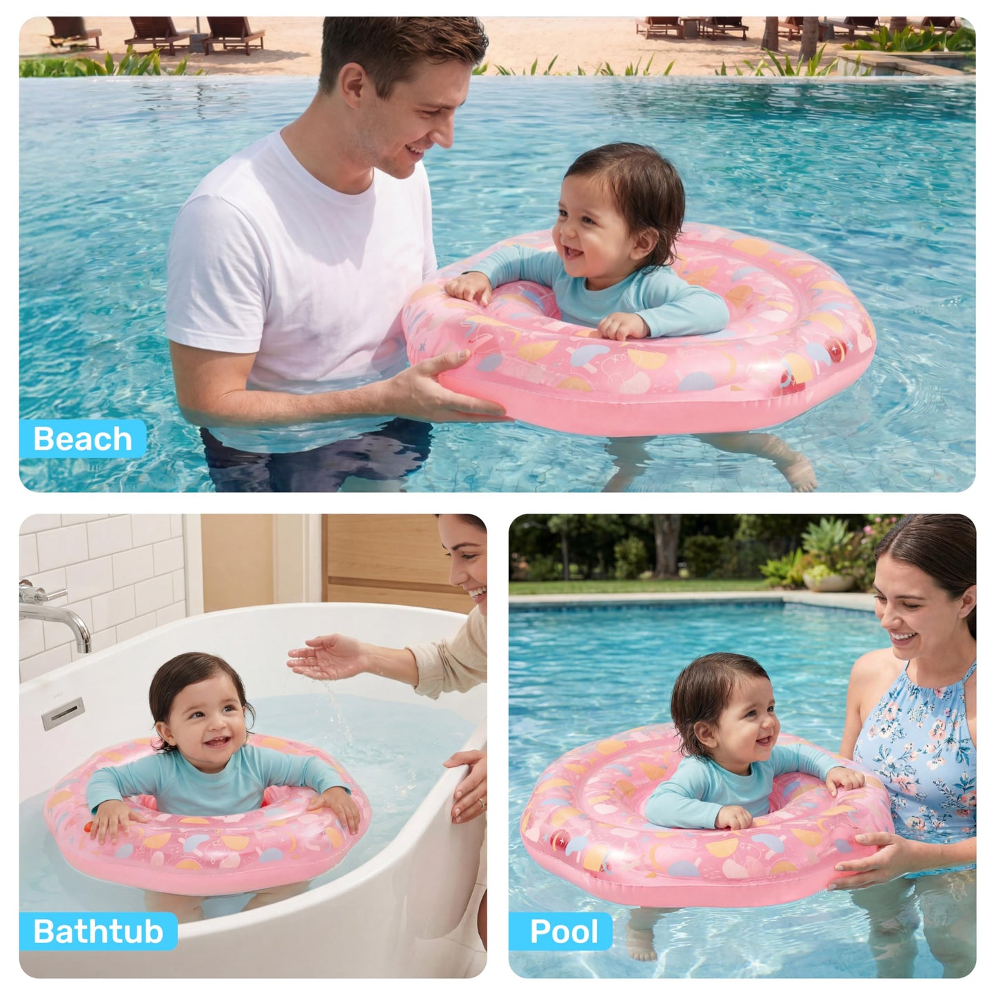 Sloosh Baby Pool Float with Double Air Chambers, Inflatable Baby Swimming Float with Safety Seat, Mango Design Toddler Infant Swim Float Ring Swimming Pool Accessories for Age 6-36 Months