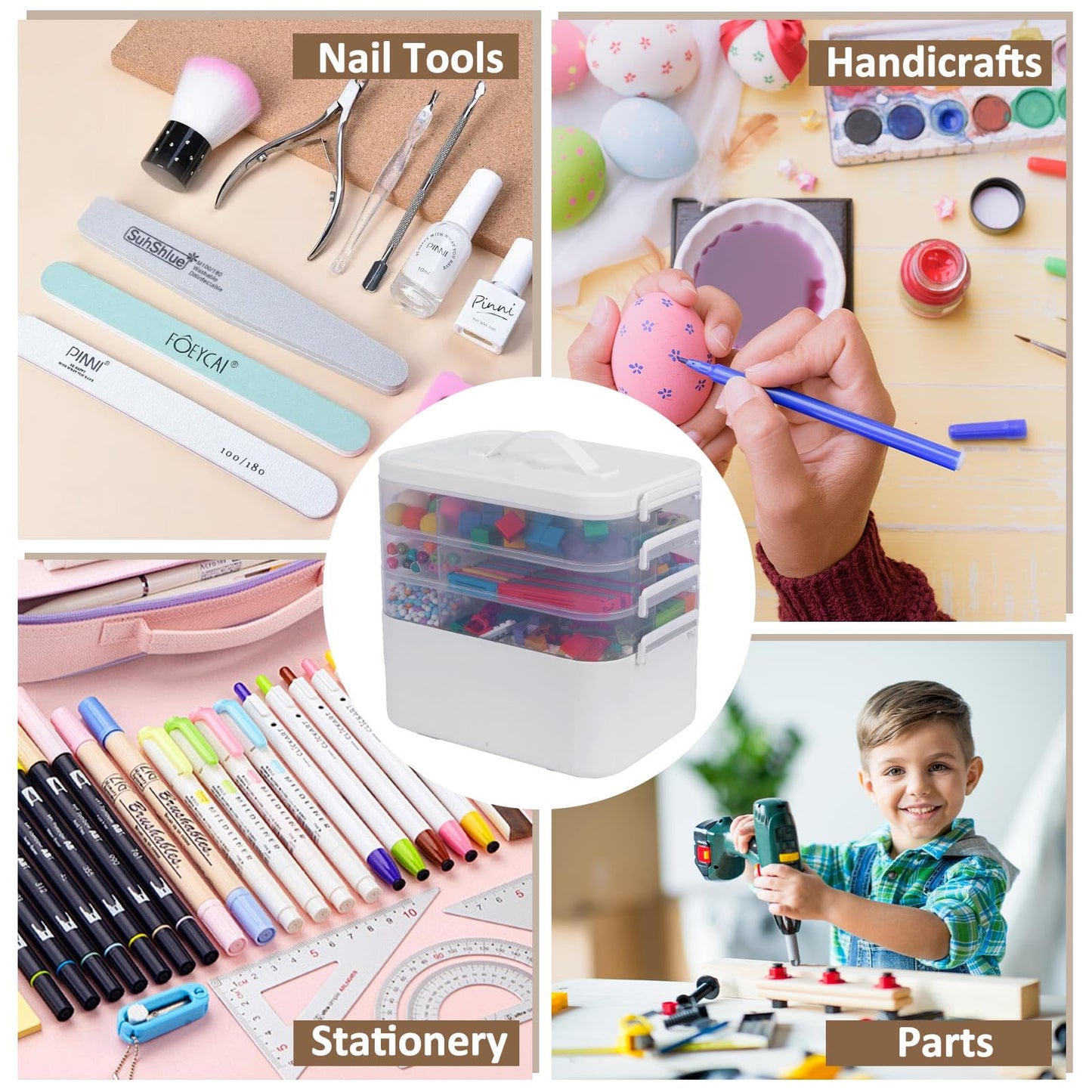 Gifhomfix 4-Layer Plastic Craft Organizers and Storage Box with Removable Trays, Storage Containers with lids and Handle, Art Supply Storage Organizer for Organizing Bead, Sewing, Tool