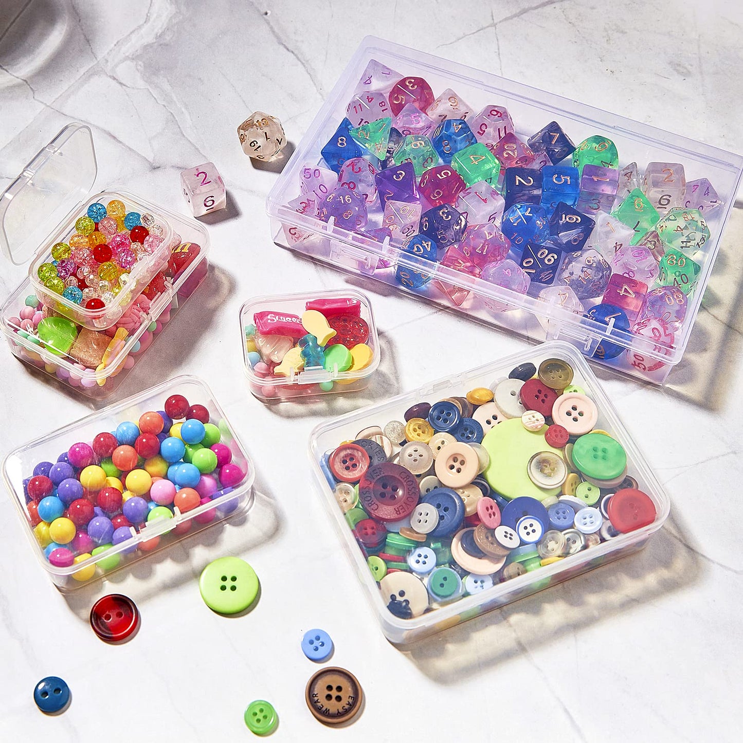 Jutieuo 24 Pack Mixed Sizes Rectangular Mini Plastic Containers Clear Plastic Storage Boxes with Hinged Lids and Labels Empty Beads Organizers for Small Items Art Craft Jewelry Projects