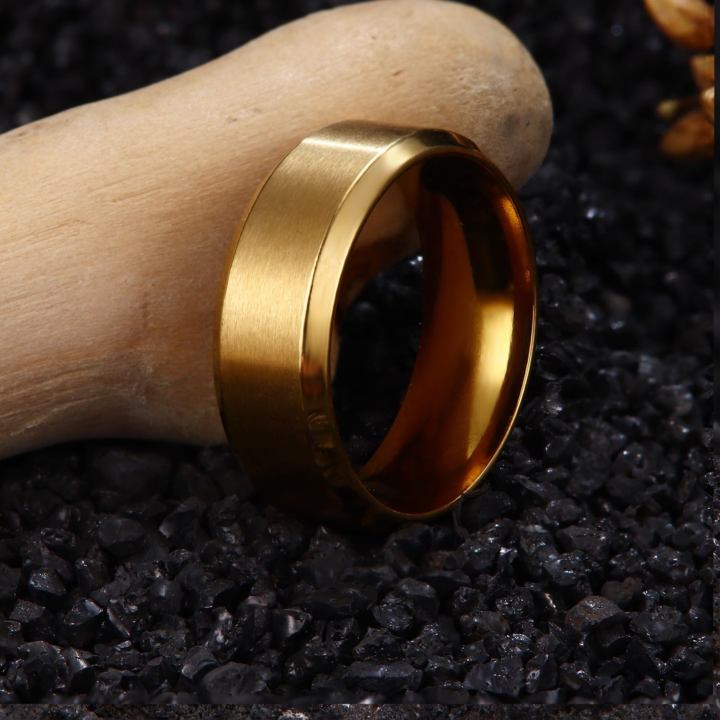 Jstyle Stainless Steel Rings for Men Women 8MM Wedding Band Rings Matte Surface - Beveled Polished Edge Mens Ring Size 7 18K Gold Plated Ring for Men