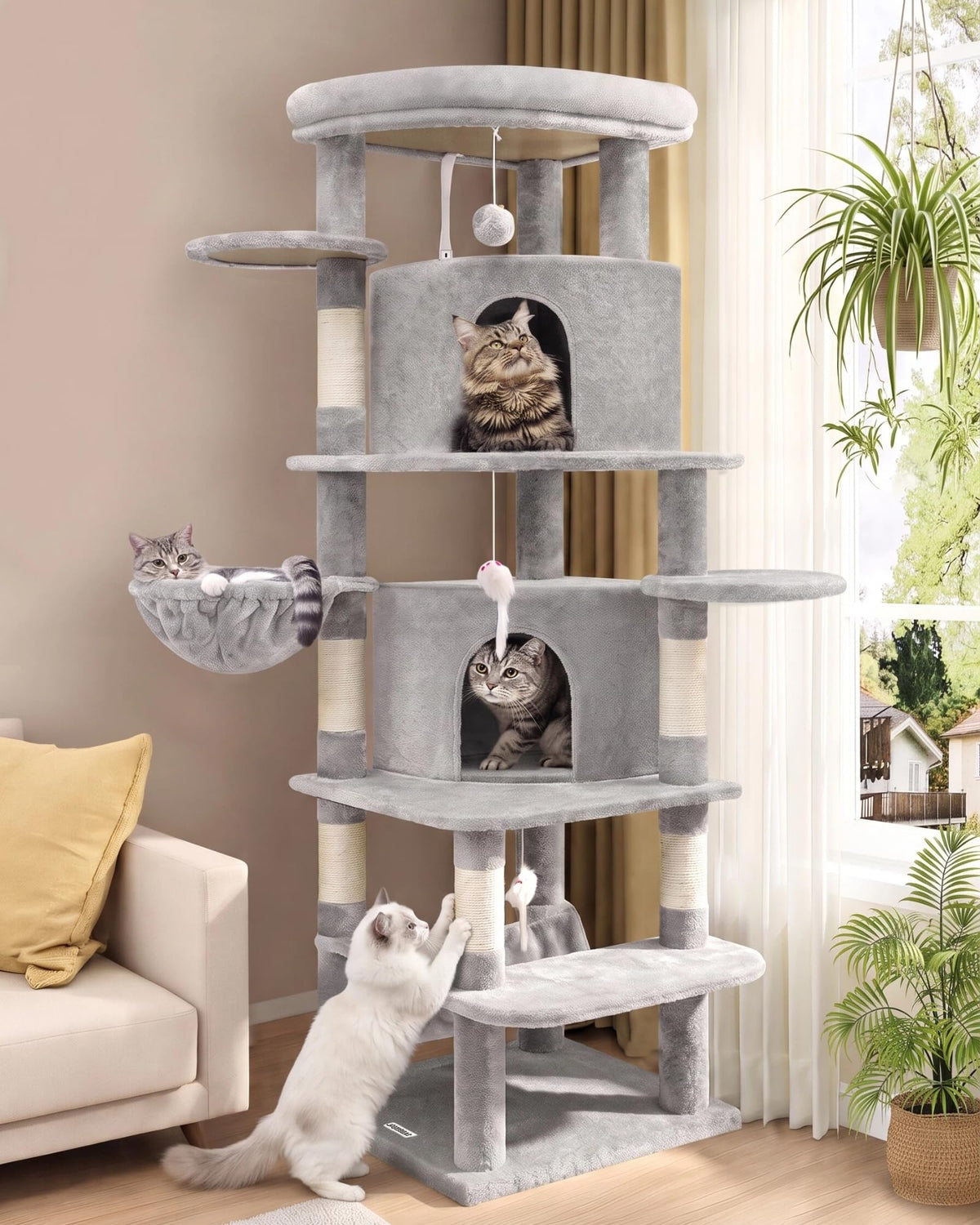 Globlazer Corner Cat Tree Tower with Scratching Post, C51, Dark Grey