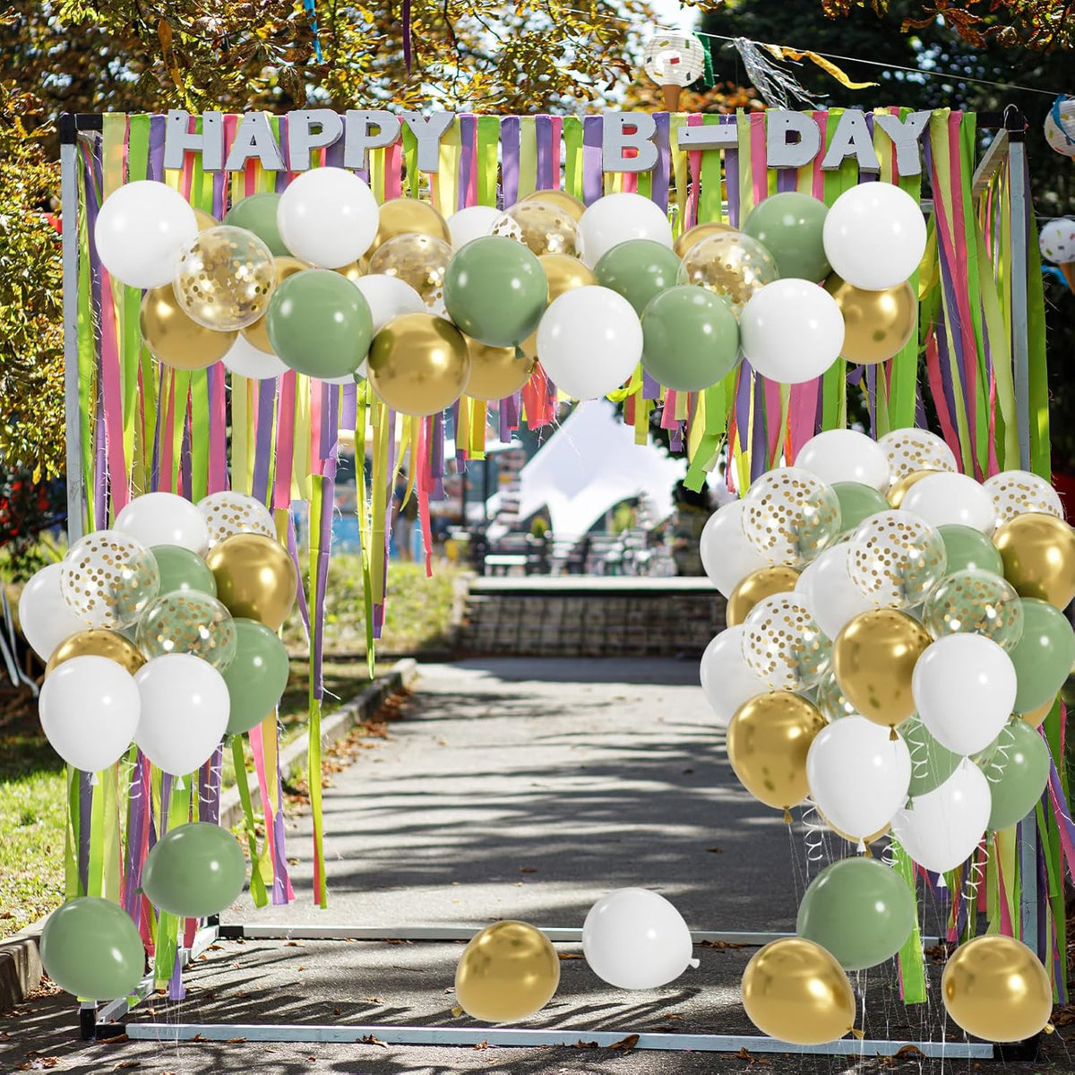 50pcs Sage Green Gold White Balloons, 12inch Olive Green and Gold Confetti Latex Balloons for Birthday Baby Shower Gender Reveal Wedding Party Decoration
