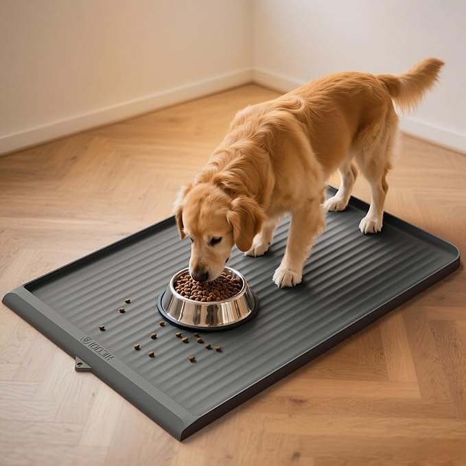 Dog Food Mat 36"x24", Waterproof Dog Bowl Mat, Khaki
