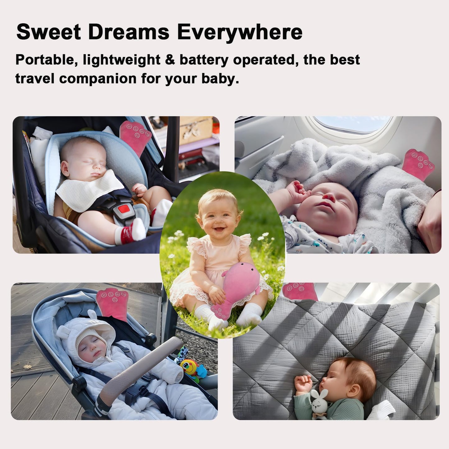 Baby Vibrating Sleep Soother, Portable White Noise Machine for Baby Adult, 3 Adjustable Vibration Modes, 26 Soothing Sounds, Timer Setting, Powerful Battery, for Home & Travel, Cribs & Strollers