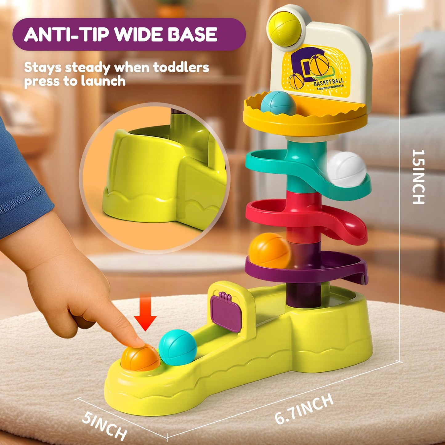 ROHSCE Silicone Rainbow Stacker 7PCS + Montessori Ball Drop Toy, Soft Nesting Blocks Sensory Stacking Toys, 2-in-1 Educational Set for Creative Play & Learning, Babies & Toddlers