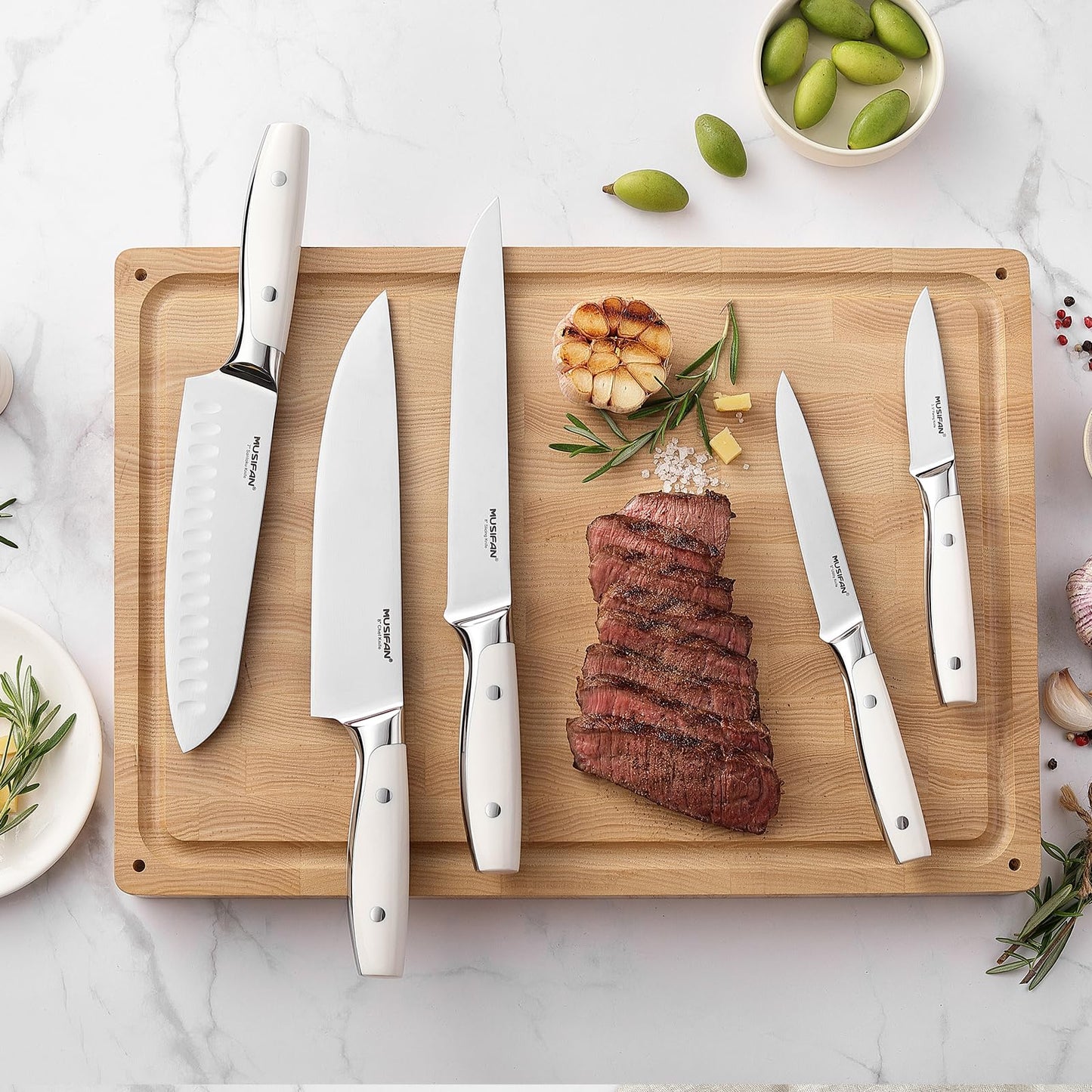 Musifan 5-Piece Chef Knife Set, Professional Ultra Sharp Kitchen Knives For Cooking High Carbon Stainless Steel, With Ergonomic Handle Design (five)