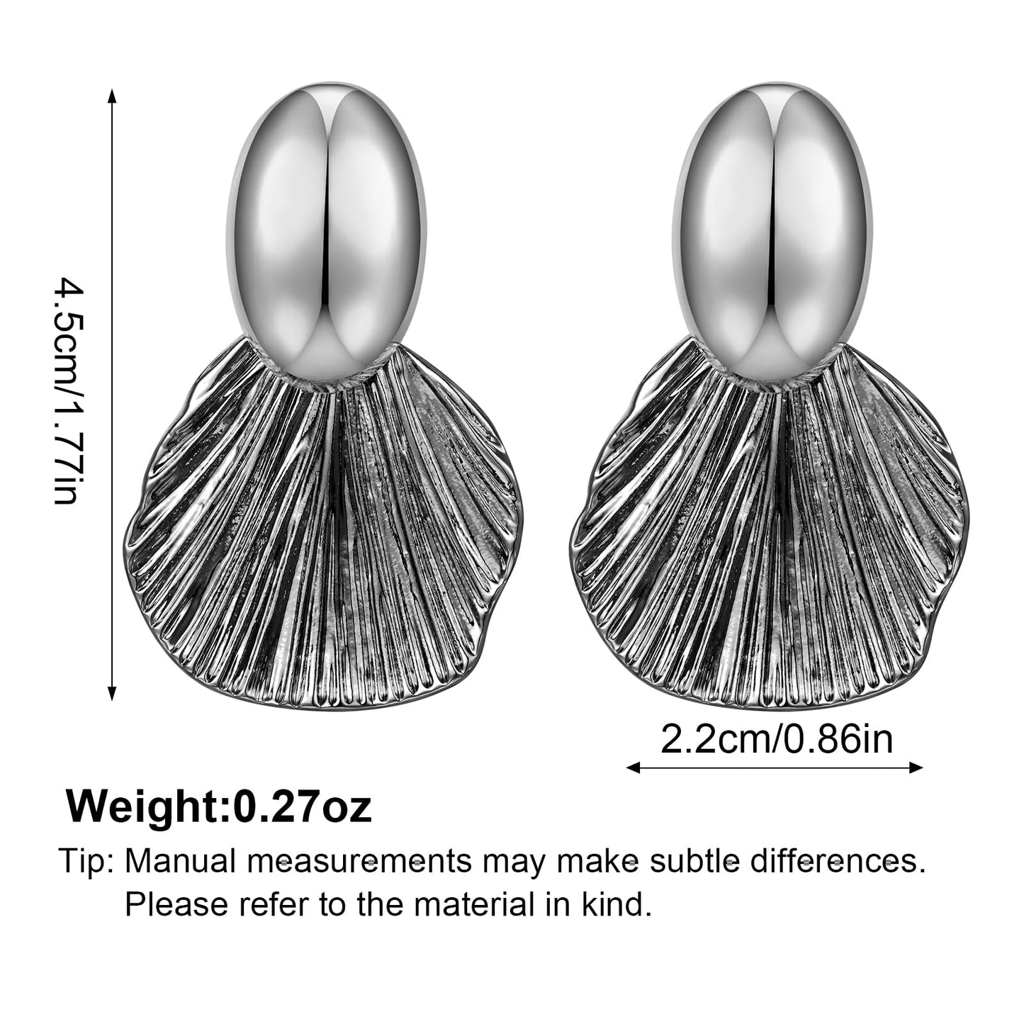 FILMOON Dangle Shell Earring for Women Two-Tone Fan-shaped Black Earrings Fashion Statement Jewelry