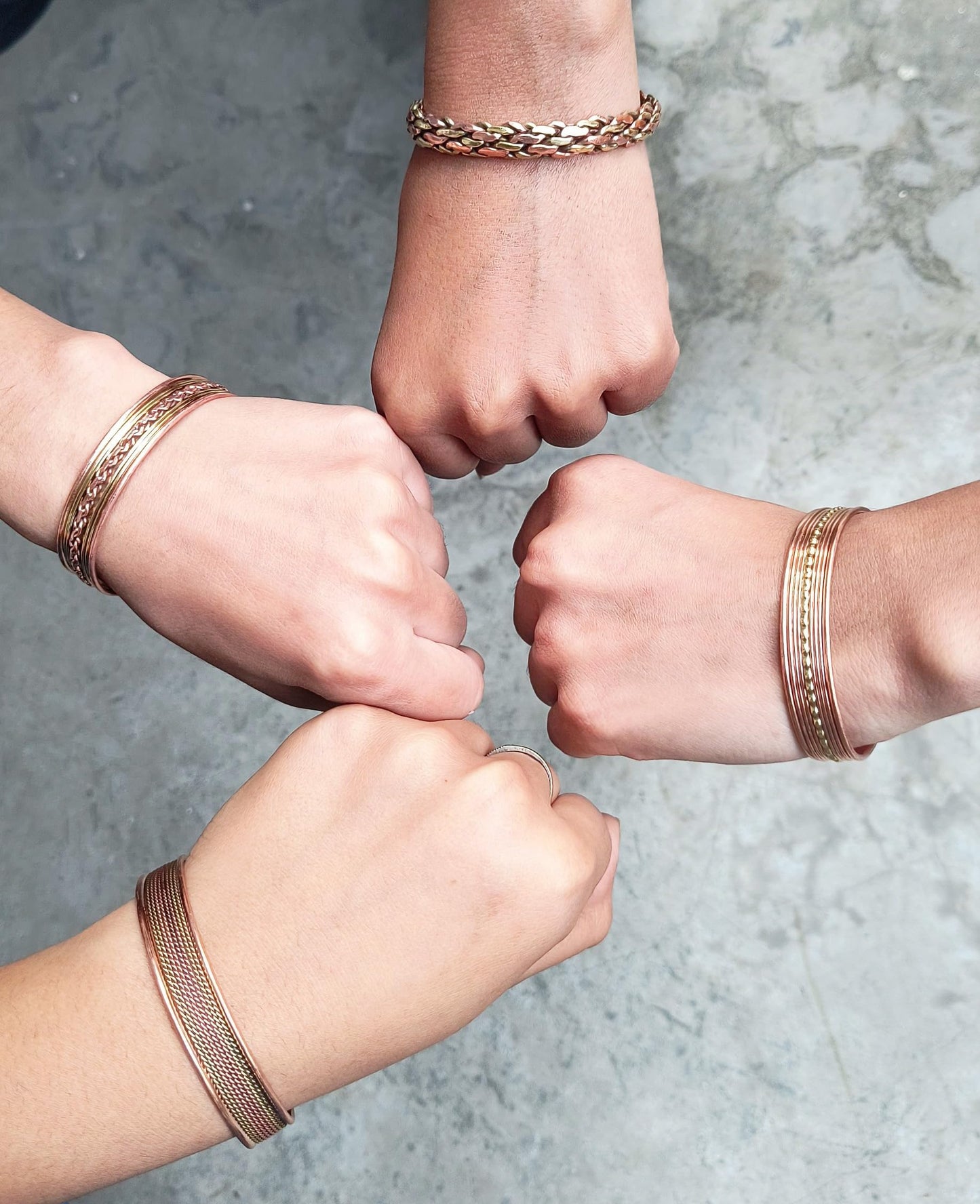 Touchstone Copper magnetic bracelet Tibetan style. Hand forged with solid and high gauge pure copper. Set of 4 different designs.