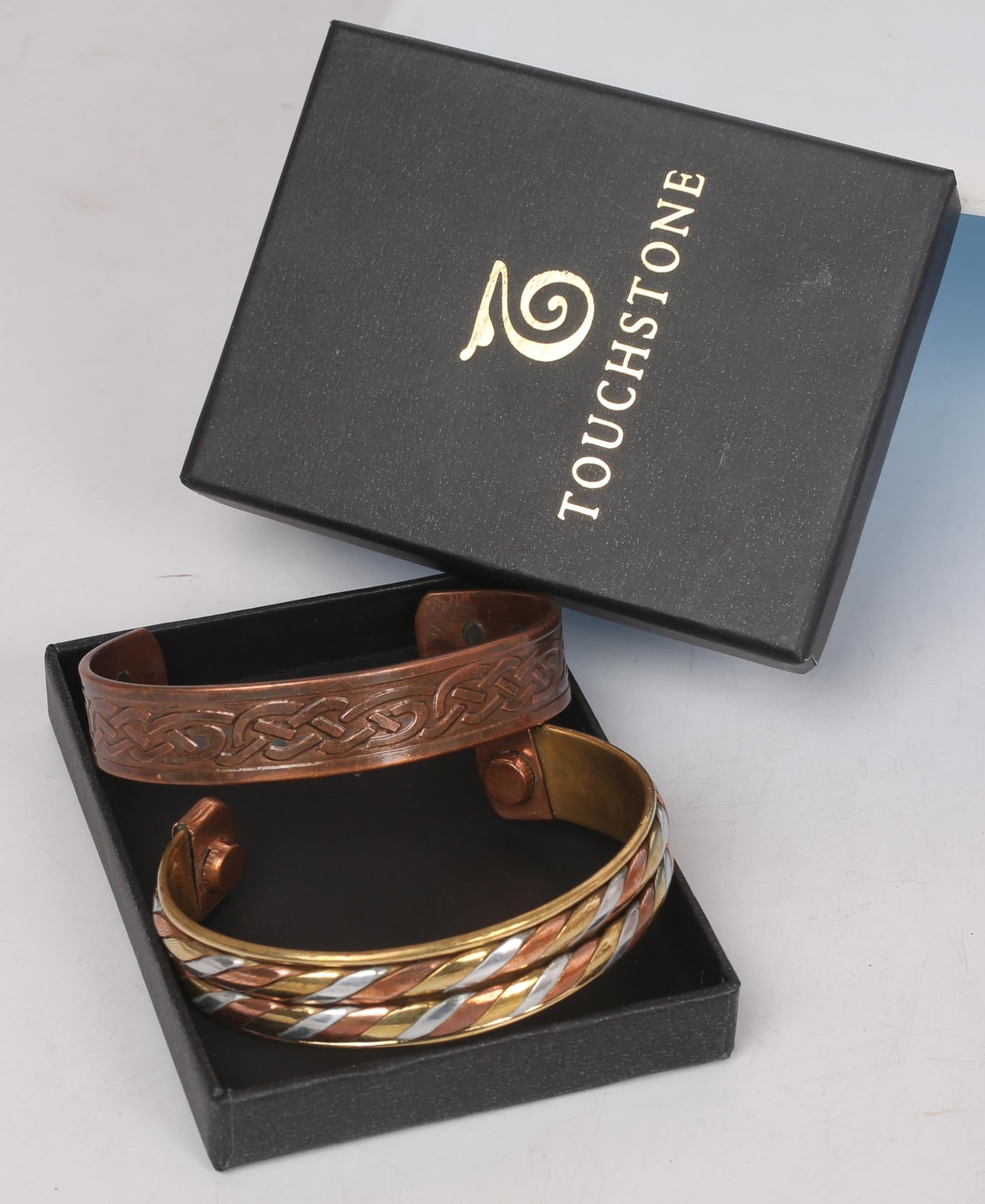 Touchstone copper bracelets | gift for men women |adjustable 100% pure solid real magnetic jewelry | handmade bracelet set combo | rope braided tibetan bangles. Set of 2 different designs