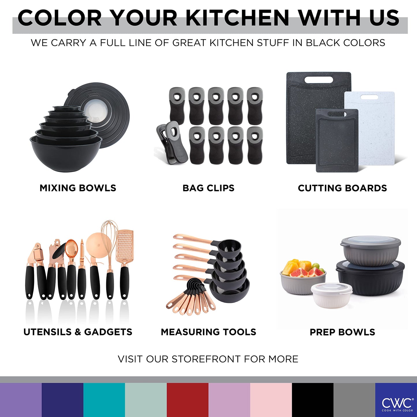 COOK WITH COLOR Kitchen Gadget Set Copper Plated Stainless Steel Utensils with Soft Touch Handles, Copper Black, 10 Pieces