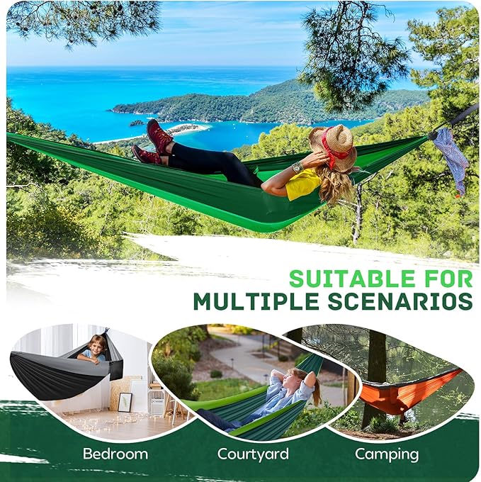 Camping Hammock Lightweight, Portable Hammocks Parachute Hammock with Two Tree Straps, Single or Double Travel Swing Nylon Camp Hammocks, Outdoor Essentials for Beach Backpacking Hiking, Orange