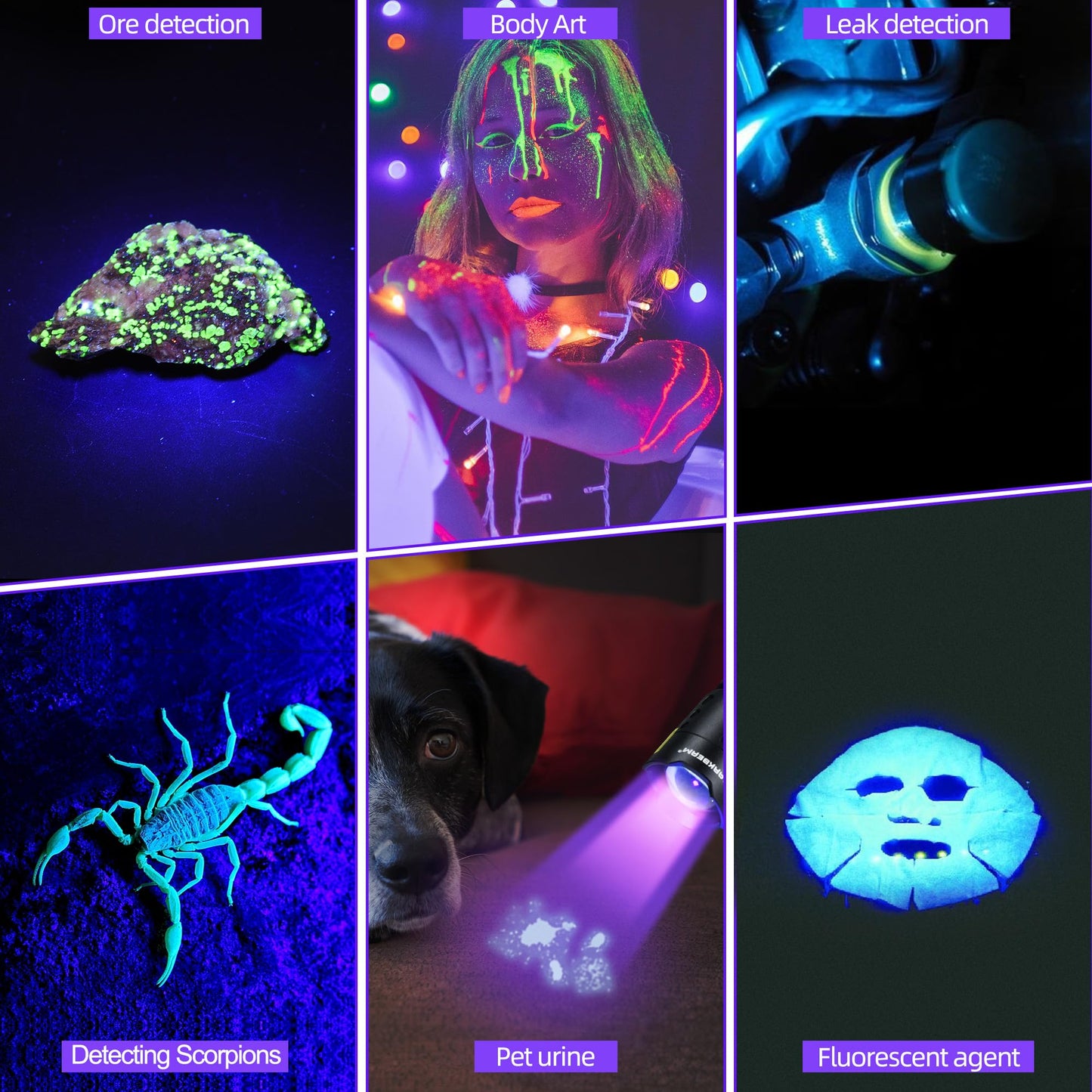 DARKDAWN UV Flashlight 395nm Black Light Mini USB Rechargeable Ultraviolet LED Blacklight Woods Lamp Powerful Fluorescent Portable Detector for Pet Urine Stains, Scorpions, Resin Curing