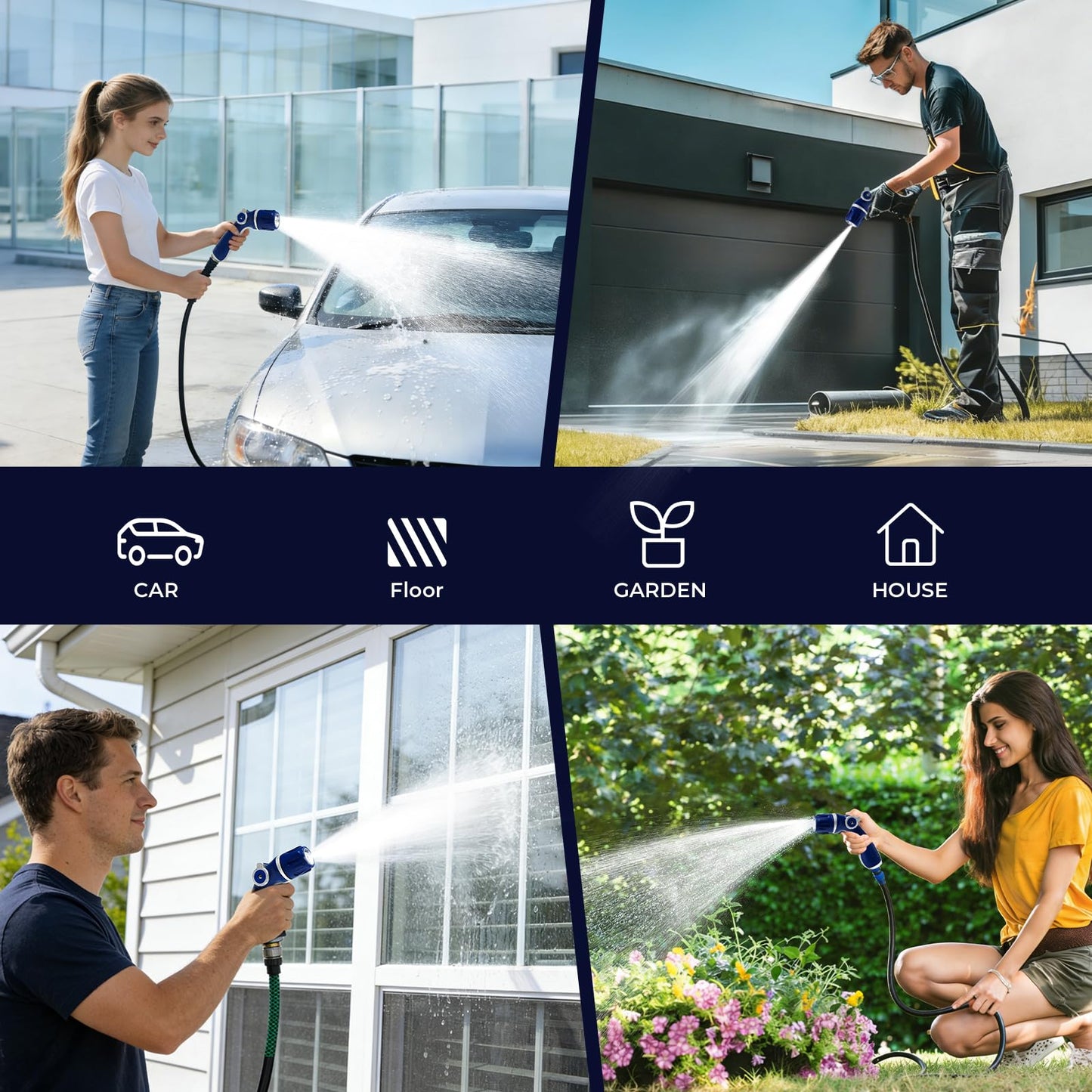HugeDawn Garden Hose Nozzle, Heavy Duty Metal Sprayer Nozzle, Non-Slip Thumb Control, 3/4" GHT High Flow for Quick Watering & Cleaning (Blue)