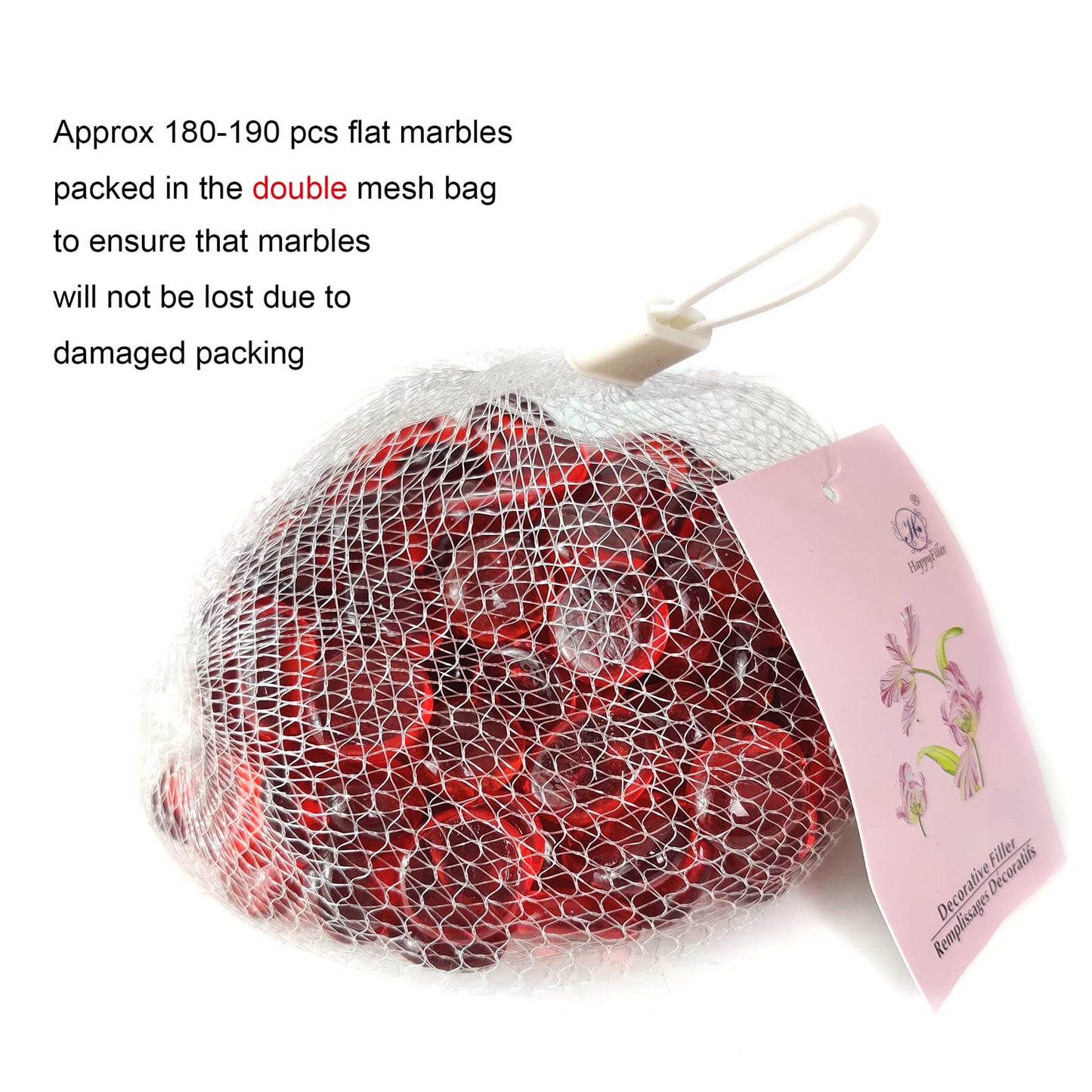 HappyFiller 2 Pound Ruby Red Flat Marbles Glass Gems Pebble Rocks Beads for Flower Vases Fillers,Party Decor,Fire Pit,Wedding Centerpieces,Craft Mosaics,3/4 inch Each