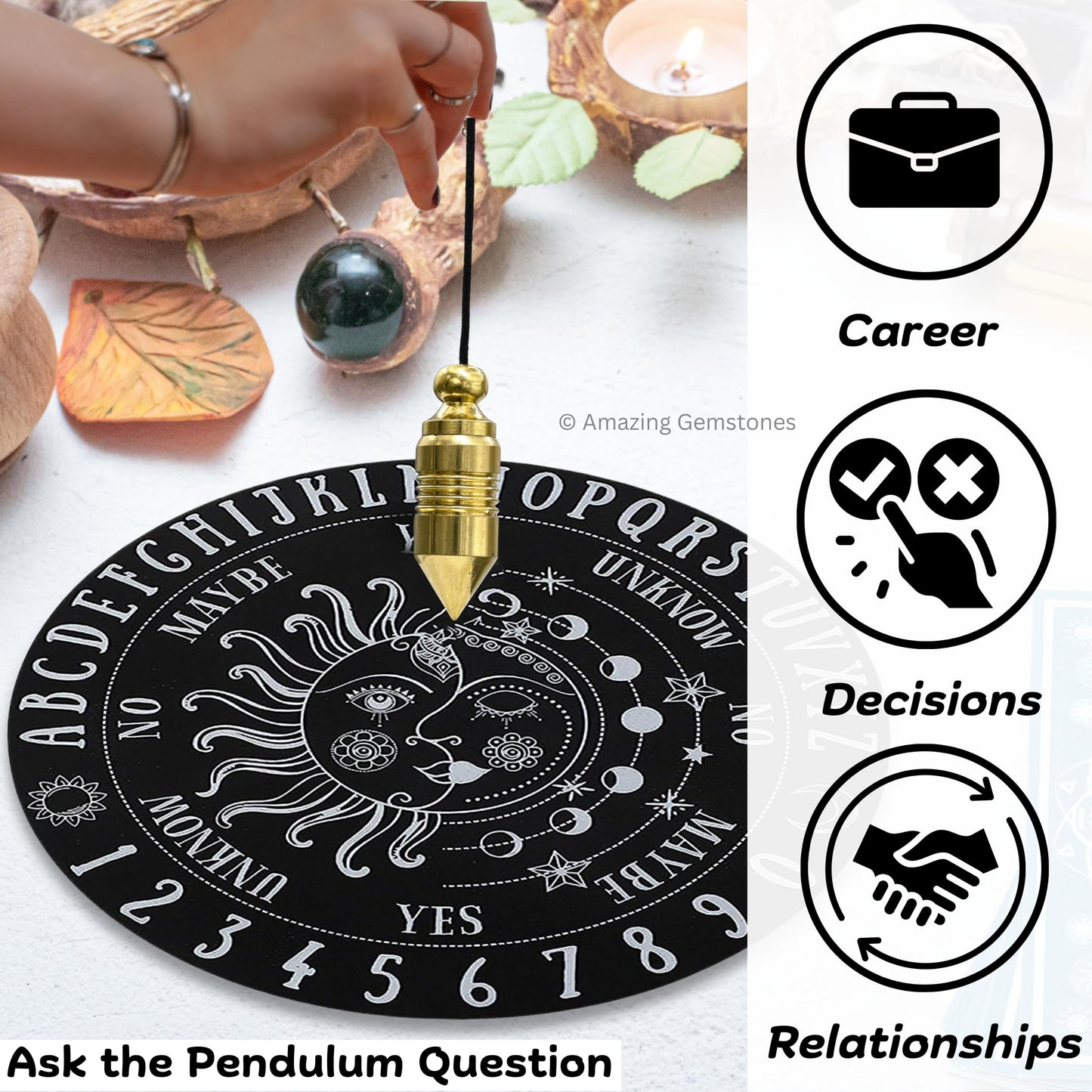 Amazing Gemstone Healing Metal Pendulums for Divination, Gold 4 Ring Cone with Plate Steel Copper Pendulum High Energy Pendulo de Bronce Pendulos de Mesa MP85
