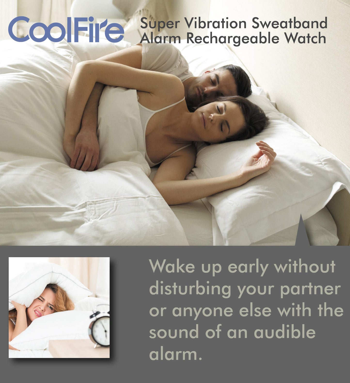 Coolfire Vibrating Alarm - Silent Wristband Vibrating Alarm for Deep Sleep (Black)