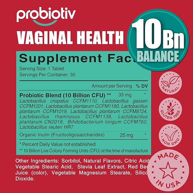 Chewable Vaginal Probiotics for Women 10 Billion CFU + Organic Prebiotics — Supports Vaginal Health, Maintains Vaginal pH Balance & Promotes Feminine Freshness, Strawberry-Flavored Tablets (60 counts)